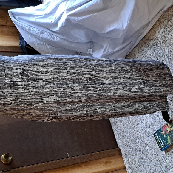 Evan-Picone M black/tan/taupe maxi dress V-neck ruched waistline - Picture 9 of 12